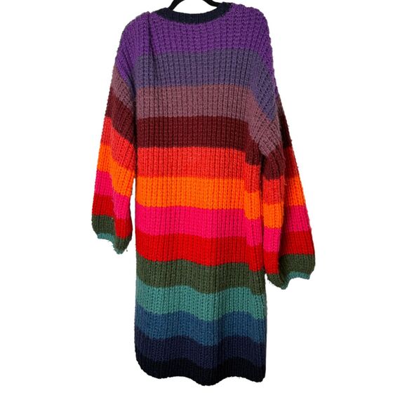 Farm Rio Chunky Wool Rainbow Cardigan Sweater Long Line Oversized Medium Large - Picture 4 of 7